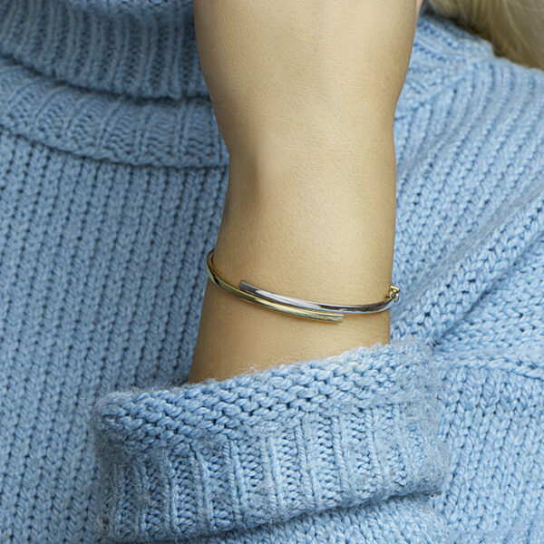 bangle scharnier 6,5 x 60 mm 14K bicolor goud geel/wit - Afbeelding 2