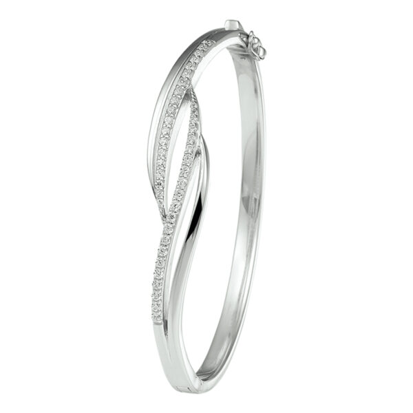 bangle scharnier zirkonia 11 x 60 mm zilver gerhodineerd