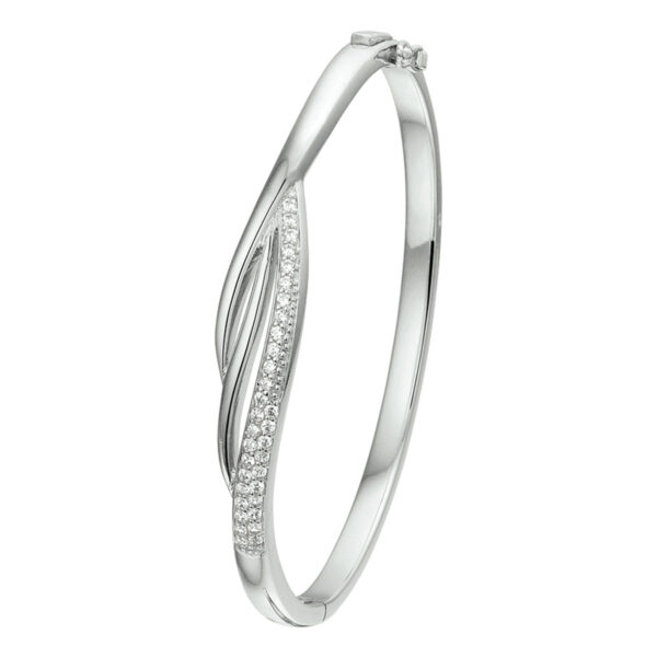 bangle scharnier zirkonia 9 x 60 mm zilver gerhodineerd