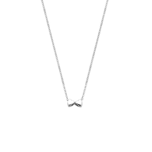 collier 2 hartjes 41 + 4 cm zilver gerhodineerd