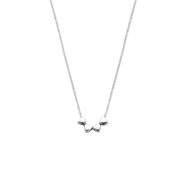 collier 4 hartjes 41 + 4 cm zilver gerhodineerd