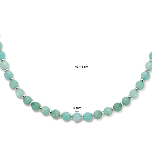 collier amazoniet en ringetjes 6,0 mm 42 + 3 cm zilver gerhodineerd - Afbeelding 4