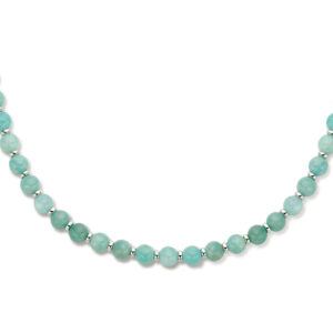 collier amazoniet en ringetjes 6,0 mm 42 + 3 cm zilver gerhodineerd