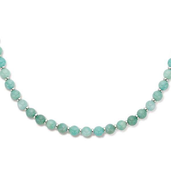 collier amazoniet en ringetjes 6,0 mm 42 + 3 cm zilver gerhodineerd