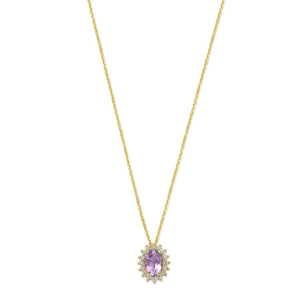 collier amethist en zirkonia 40 - 42 - 44 cm 14K geelgoud