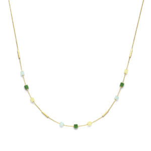 collier blauw en groen kwartsiet 45 cm 14K geelgoud