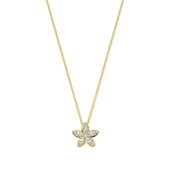 collier bloem diamant 0.42ct h si 41 - 43 - 45 cm 14K geelgoud