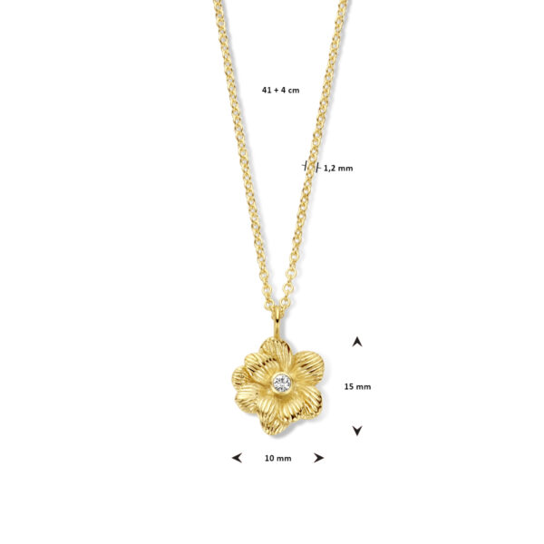 collier bloem strass 41 + 4 cm zilver verguld (geel) - Afbeelding 4