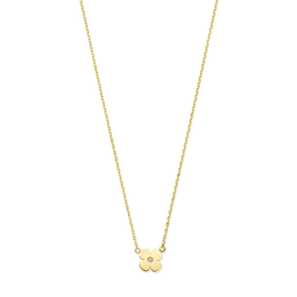 collier bloem zirkonia 43 - 45 cm 14K geelgoud