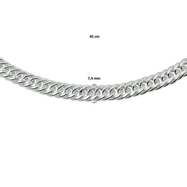 collier dubbel gourmette 7,4 mm 45 cm met groot springslot zilver wit - Afbeelding 3