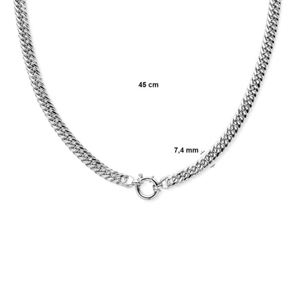 collier dubbel gourmette 7,4 mm 45 cm met groot springslot zilver wit - Afbeelding 4