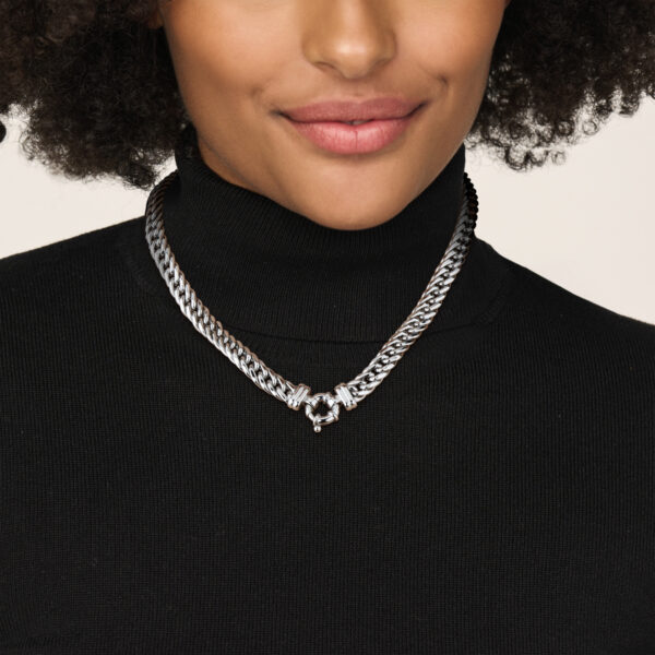 collier dubbel gourmette plat 10 mm 45 cm met groot springslot zilver gerhodineerd - Afbeelding 2