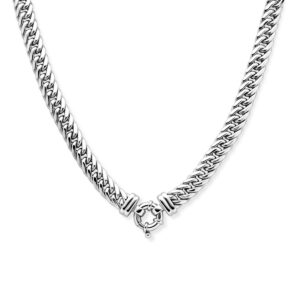 collier dubbel gourmette plat 10 mm 45 cm met groot springslot zilver gerhodineerd
