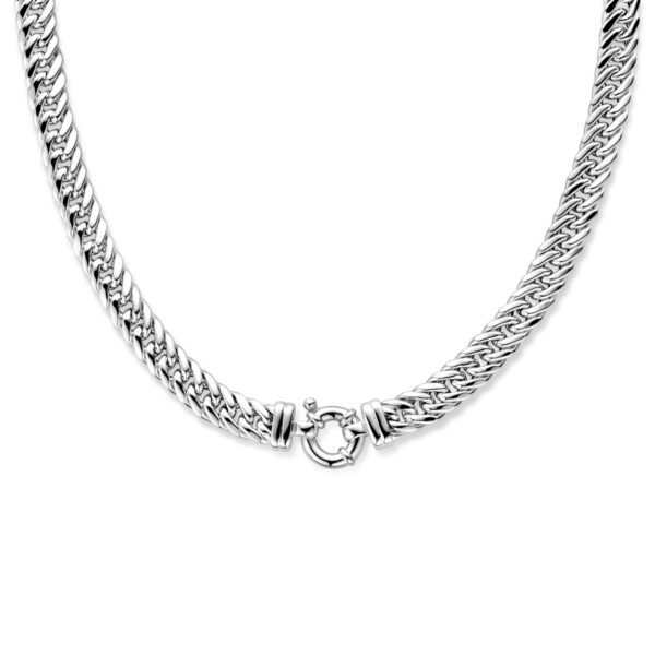 collier dubbel gourmette plat 10 mm 45 cm met groot springslot zilver wit