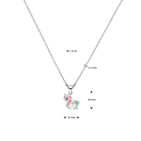 collier emaille eenhoorn 36 + 4 cm zilver gerhodineerd - Afbeelding 2