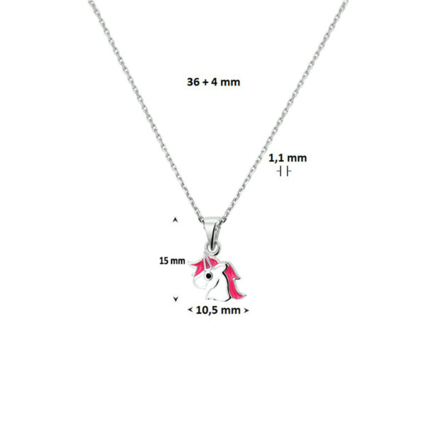 collier emaille eenhoorn 36 + 4 cm zilver gerhodineerd - Afbeelding 2