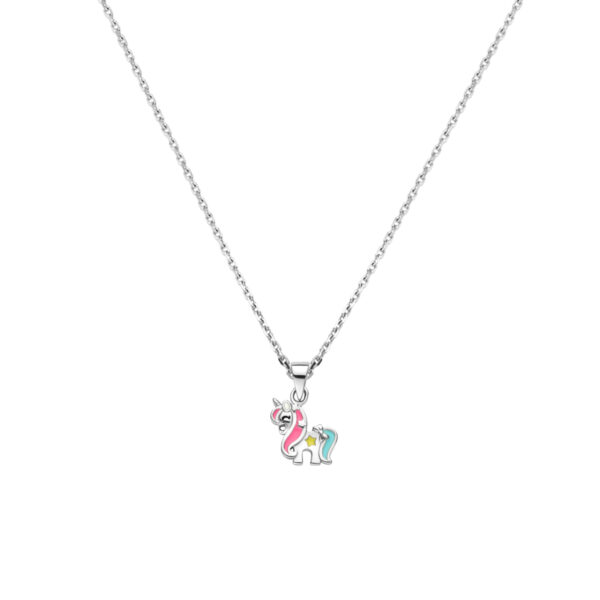 collier emaille eenhoorn 36 + 4 cm zilver gerhodineerd