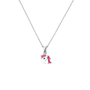 collier emaille eenhoorn 36 + 4 cm zilver gerhodineerd