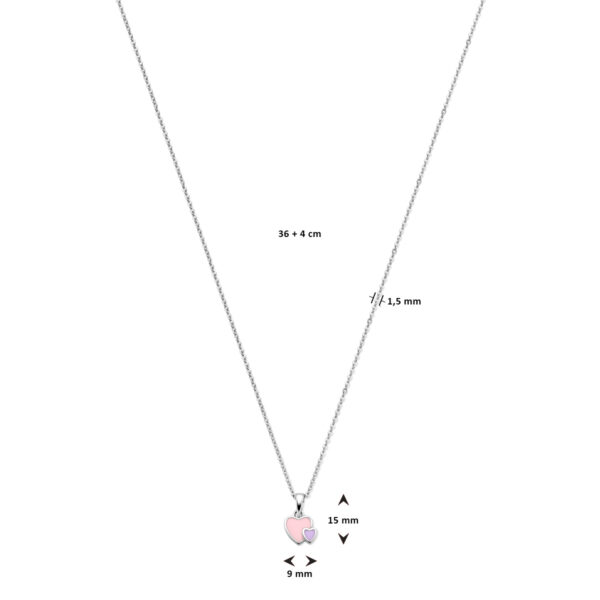 collier emaille hartjes 36 + 4 cm zilver gerhodineerd - Afbeelding 4