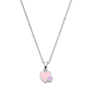 collier emaille hartjes 36 + 4 cm zilver gerhodineerd