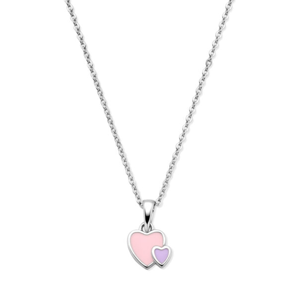collier emaille hartjes 36 + 4 cm zilver gerhodineerd