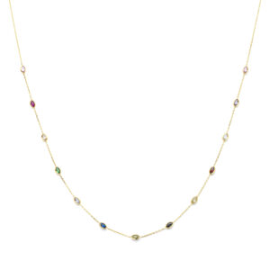 collier gekleurd zirkonia 41 - 43 - 45 cm 14K geelgoud
