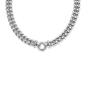collier gourmette 13 mm 44 cm met groot springslot zilver wit