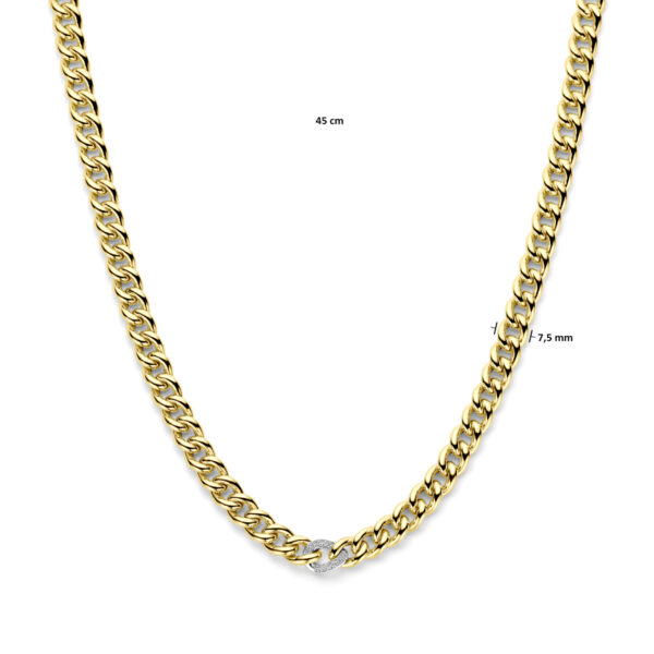 collier gourmette diamant 0.12ct h si 8,5 mm 45 cm 14K bicolor goud geel/wit - Afbeelding 4
