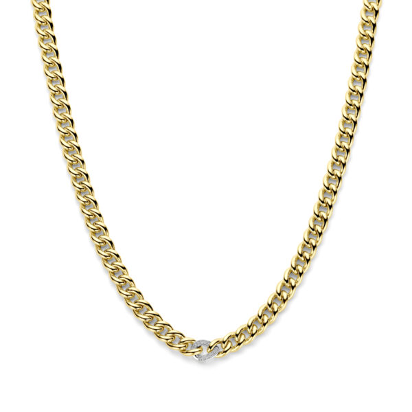 collier gourmette diamant 0.12ct h si 8,5 mm 45 cm 14K bicolor goud geel/wit