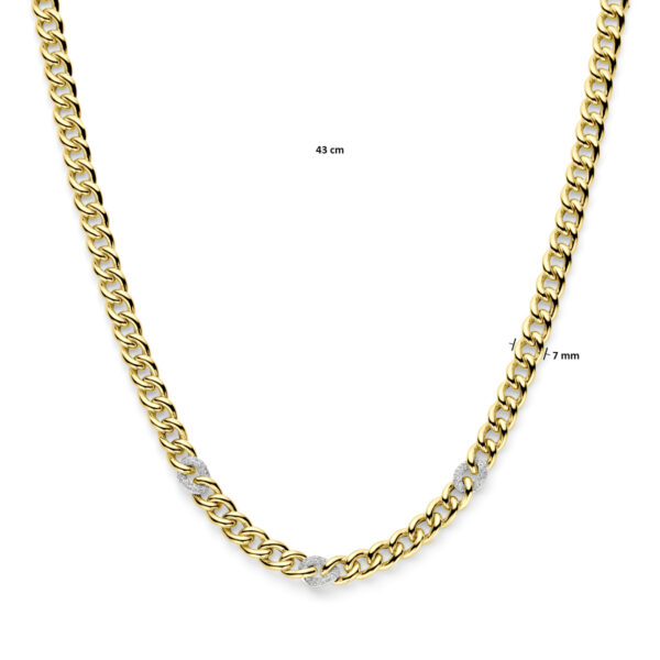 collier gourmette diamant 0.31ct h si 7 mm 43 cm 14K bicolor goud geel/wit - Afbeelding 4
