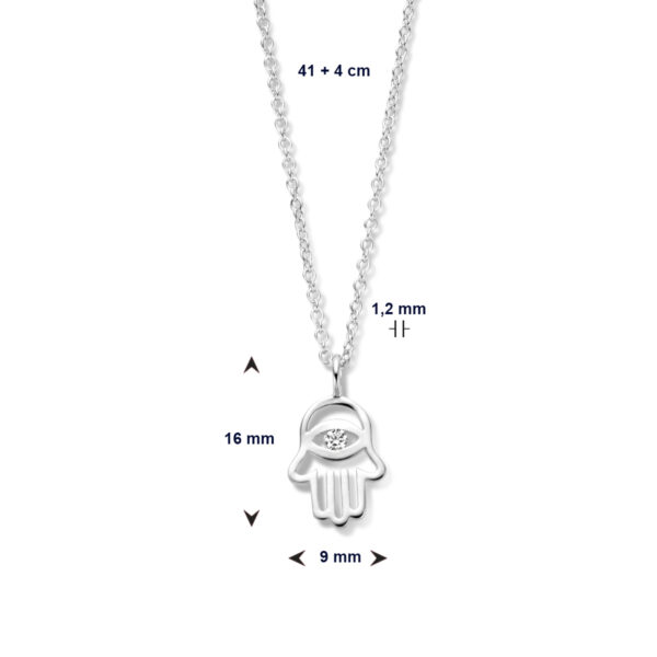 collier handje van fatima en zirkonia 41 + 4 cm zilver gerhodineerd - Afbeelding 4