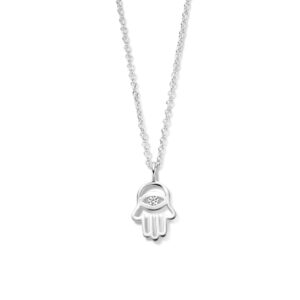 collier handje van fatima en zirkonia 41 + 4 cm zilver gerhodineerd