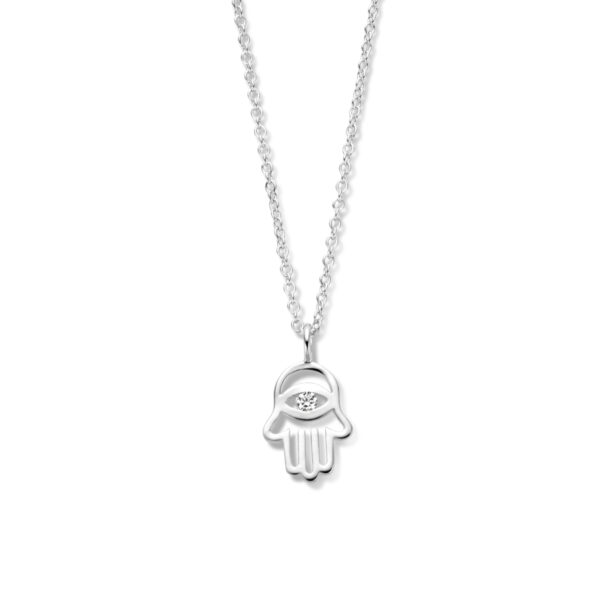 collier handje van fatima en zirkonia 41 + 4 cm zilver gerhodineerd