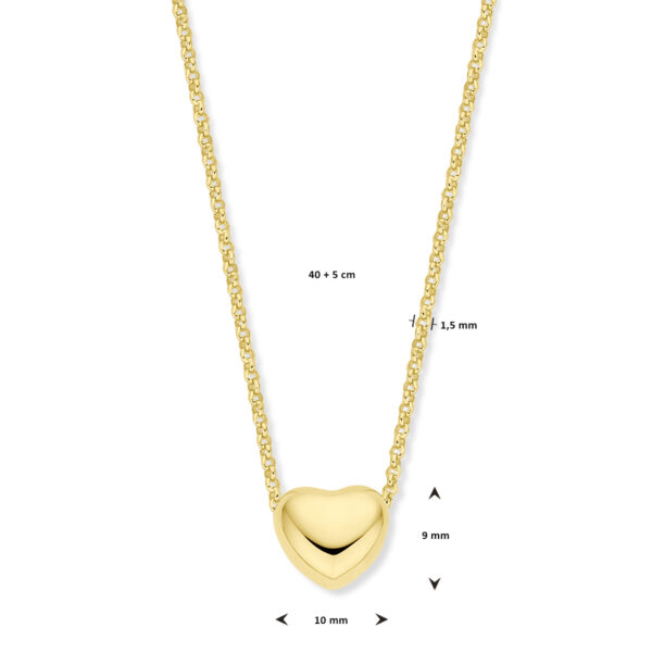 collier hart 1,5 mm 40 + 5 cm 3 micron zilver verguld (geel) - Afbeelding 4