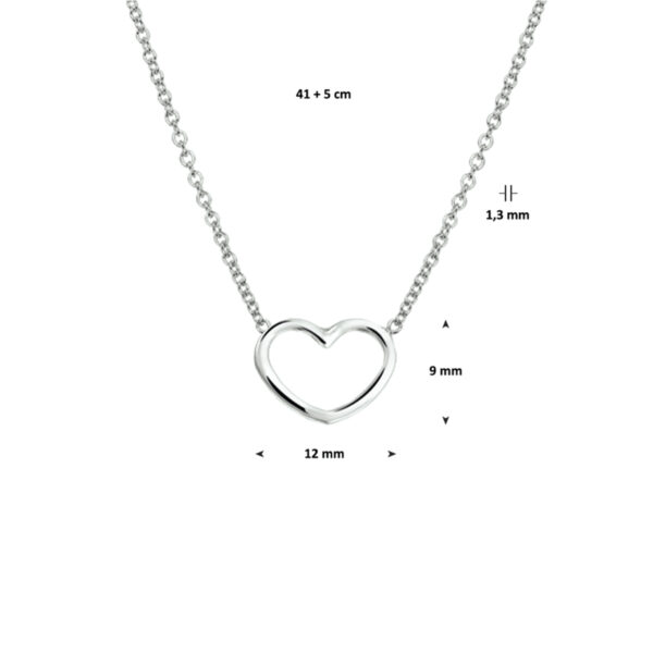 collier hart 1,5 mm 41 + 5 cm zilver gerhodineerd - Afbeelding 3