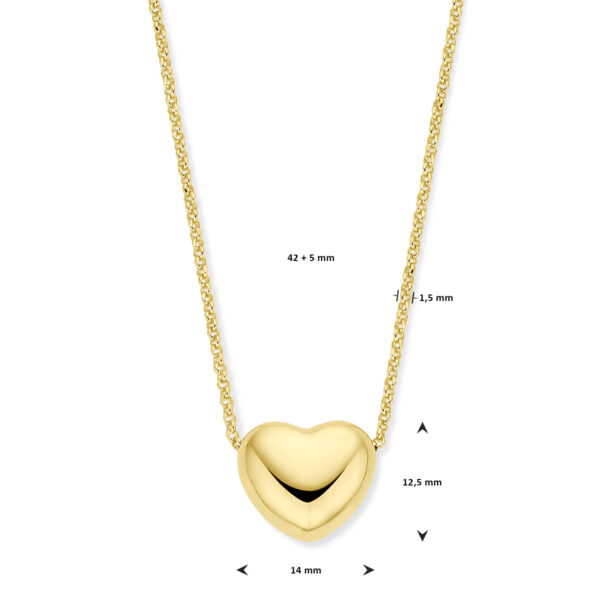 collier hart 1,5 mm 42 + 5 cm 3 micron zilver verguld (geel) - Afbeelding 4