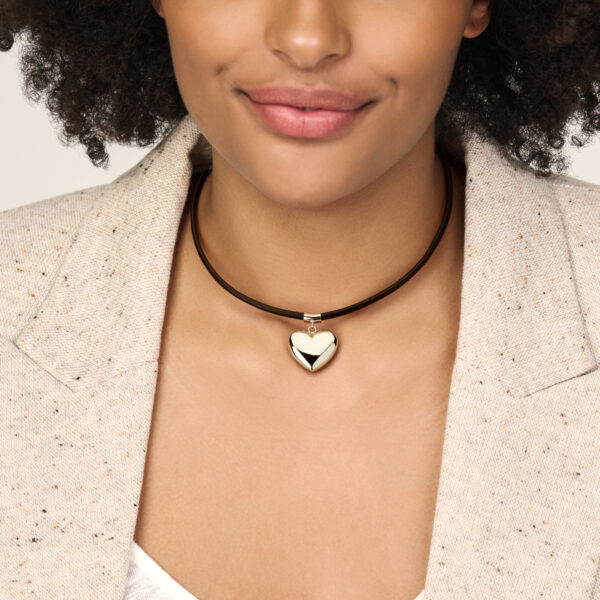 collier hart 38 + 6 cm zilver gerhodineerd met rubber/nylon/leer - Afbeelding 2