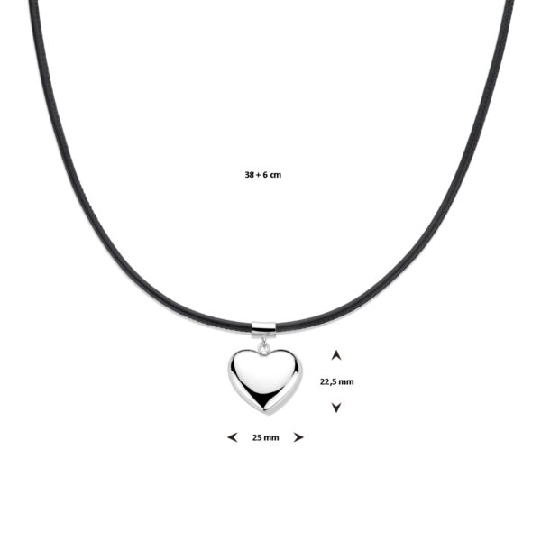 collier hart 38 + 6 cm zilver gerhodineerd met rubber/nylon/leer - Afbeelding 4