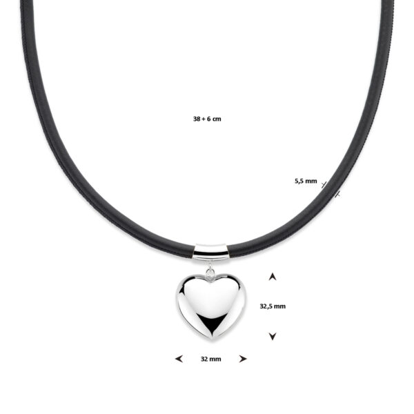 collier hart 38 + 6 cm zilver gerhodineerd met rubber/nylon/leer - Afbeelding 4