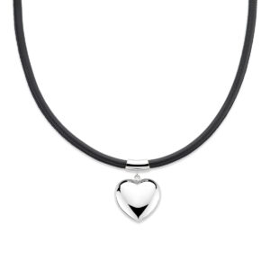 collier hart 38 + 6 cm zilver gerhodineerd met rubber/nylon/leer