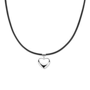 collier hart 38 + 6 cm zilver gerhodineerd met rubber/nylon/leer