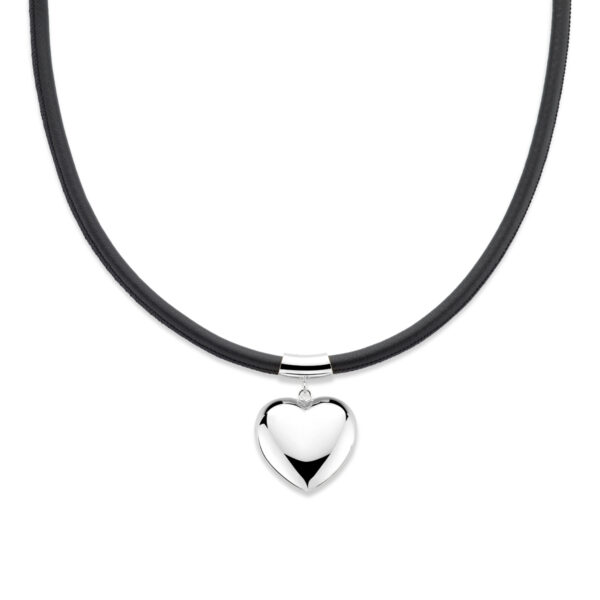 collier hart 38 + 6 cm zilver gerhodineerd met rubber/nylon/leer