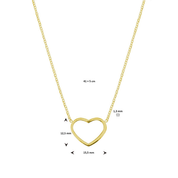 collier hart 41 + 5 cm 3 micron zilver verguld (geel) - Afbeelding 3