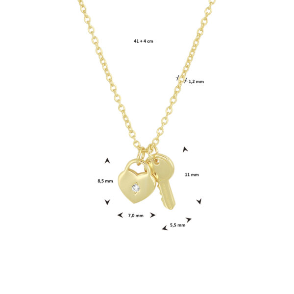 collier hart en sleutel 41 + 4 cm zilver verguld (geel) - Afbeelding 3