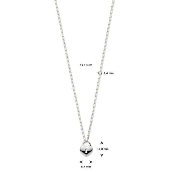 collier hart en slot 41 + 4 cm zilver gerhodineerd - Afbeelding 4