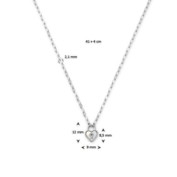 collier hart en slot parelmoer 41 + 4 cm zilver gerhodineerd - Afbeelding 4