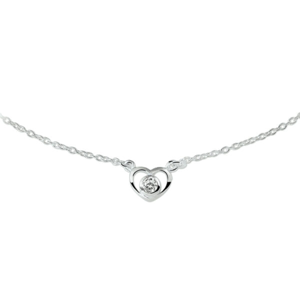 collier hart en zirkonia 36 - 38 cm zilver wit