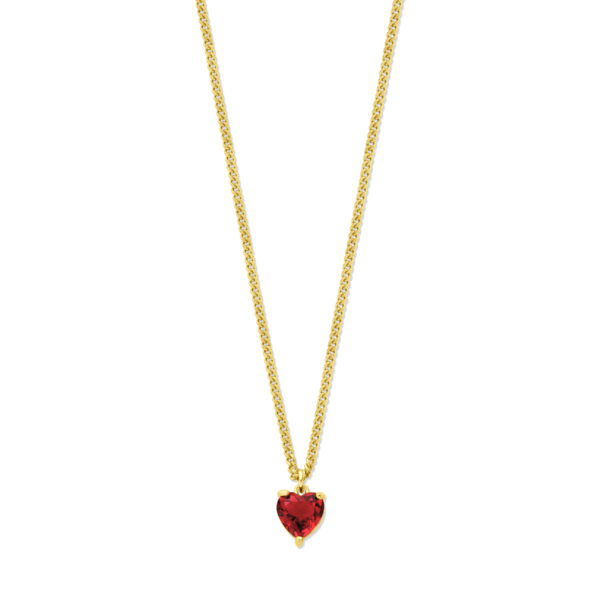collier hart rood zirkonia 45 + 5 cm 3 micron zilver verguld (geel)