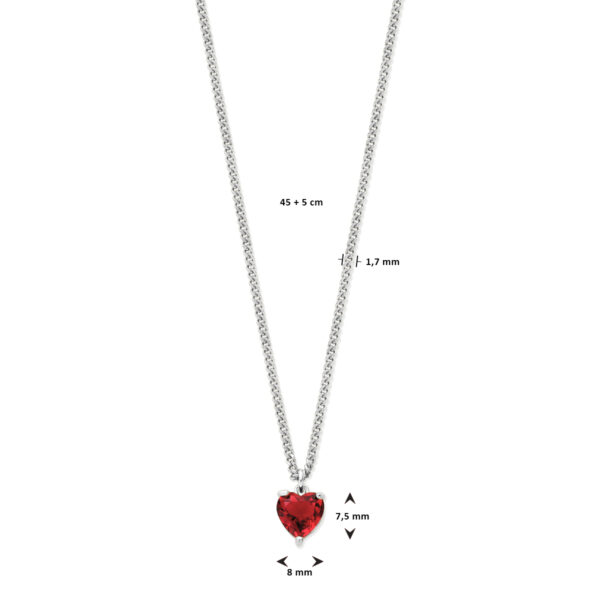 collier hart rood zirkonia 45 + 5 cm zilver gerhodineerd - Afbeelding 4