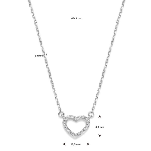 collier hart zirkonia 40 + 4 cm zilver gerhodineerd - Afbeelding 3